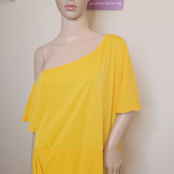 KOJOOIN Women Yellow Plus Size Off The Shoulder Ruched Bodycon Dress Size 4X NWT - Picture 6 of 12
